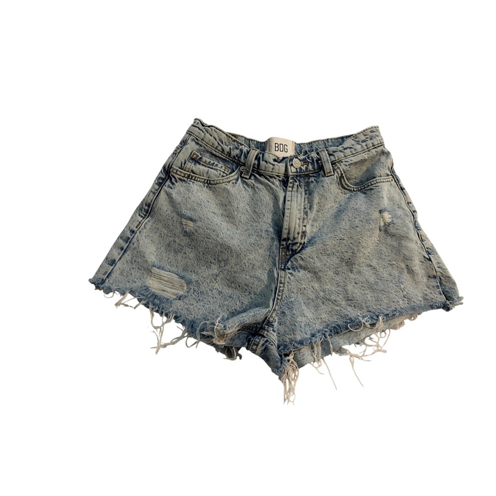 BDG Denim Shorts High-Rise Acid‎ Wash Distressed Light Blue 29